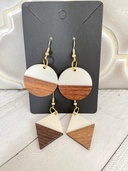 Wood and Resin Dangle Earrings with gold nickel free backing, great gift idea, comes gift wrapped, girls gift, stainless steel ear wire