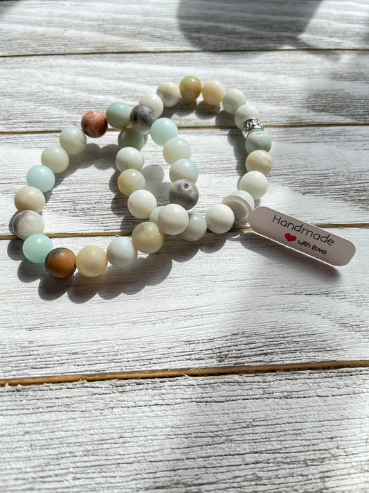 10m Amazonite Gemstone Bracelets with metal embellishments, great gift for girls or guys, high quality, adjustable