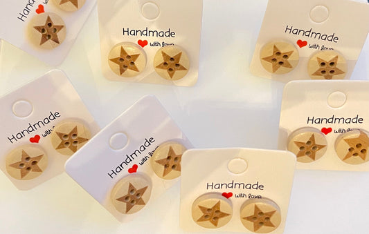 12m Cute as a Button hand Painted Wood Stud Star Earrings with Stainless Steel Backs Handmade and lightweight.