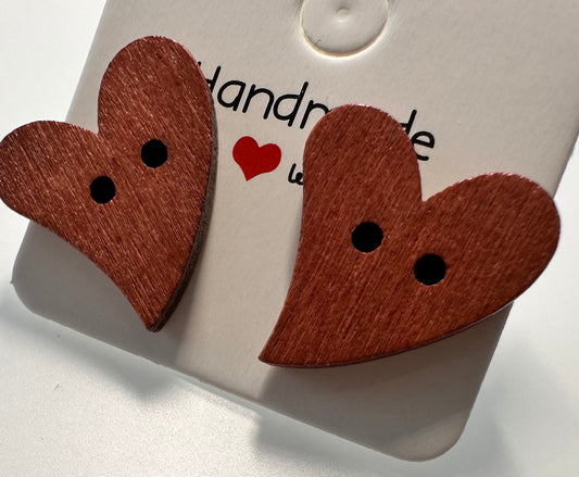Wooden Heart Shaped Stud Earrings, Laser Cut, Solid Wood, Stainless Steel Backs, Hypoallergenic, Great gift, Unique &One Of A Kind