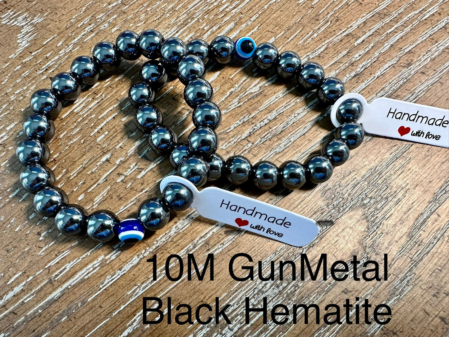 10M Gun Metal Colour Hematite Evil Eye Beaded Bracelets, stackable, handmade, can be customized, hamsa, great for a guy or girls gift