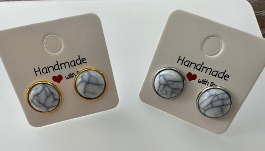 12M Howlite Gemstone Stud Earrings with Stainless Steel Backs, 12m, great girls gift, hypoallergenic, great gift, silver or gold