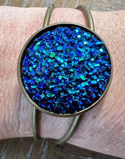 25M Bronze Bezel Setting Cabochon Druzy  Bangle Bracelet -free gift wrapping- adjustable, great gift for guys or girls