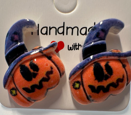 3D  Witch Pumpkin Stud Earrings , Halloween, unique and fun Earrings, great guy or girls gift, hypoallergenic, with Stainless Steel Backs