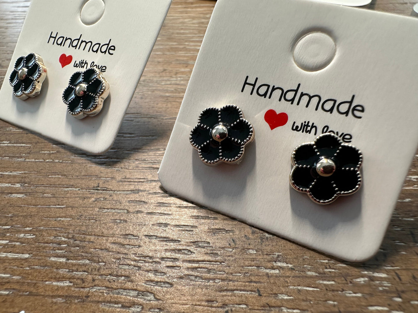 11MM Black and Gold Cute Flower Cabochon Earrings, with Stainless Steel Backs, Unique and Fun Earrings, Great Girls Gift, Hypoallergenic