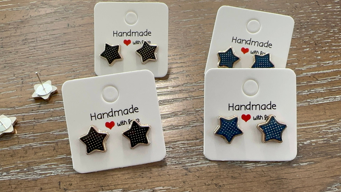 11MM Black or Blue and Gold Star Cabochon Earrings, Stainless Steel Backs, Unique & Fun Earrings, Unique gift, hypoallergenic