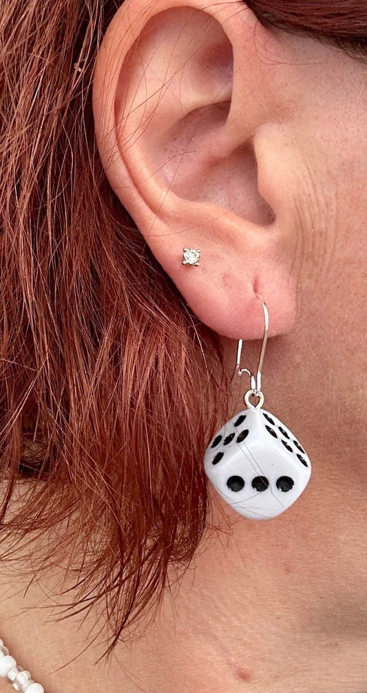 3D Dice Stainless Steel French Wire Earrings, Unique Gift, Girls or Guys Gift, Dice, Birthday, Fun, Lightweight