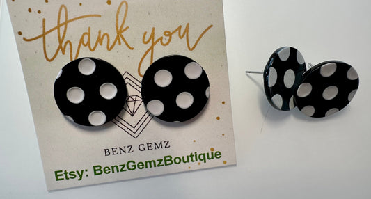 25 m Classic Adorable Circle Black & White Polka Dot Pattern Stud Earrings, Timeless, Unique, Lightweight, great gift idea