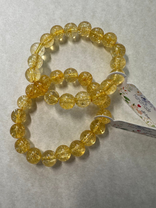 10M Citrine Gemstone Yellow Beaded Bracelet on a string bracelet, adjustable and one size fits most, handmade, girl or guys gift.